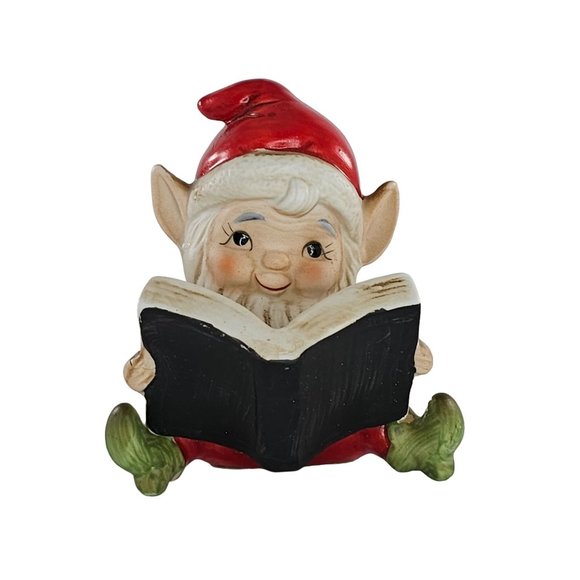 Vintage Homco Elf Reading A Book Figurine Ceramic 5406 Christmas Decor - Picture 1 of 8